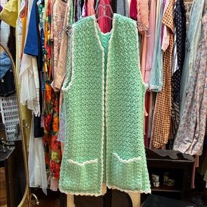 Vintage Green Textured Sleeveless Vest, free size